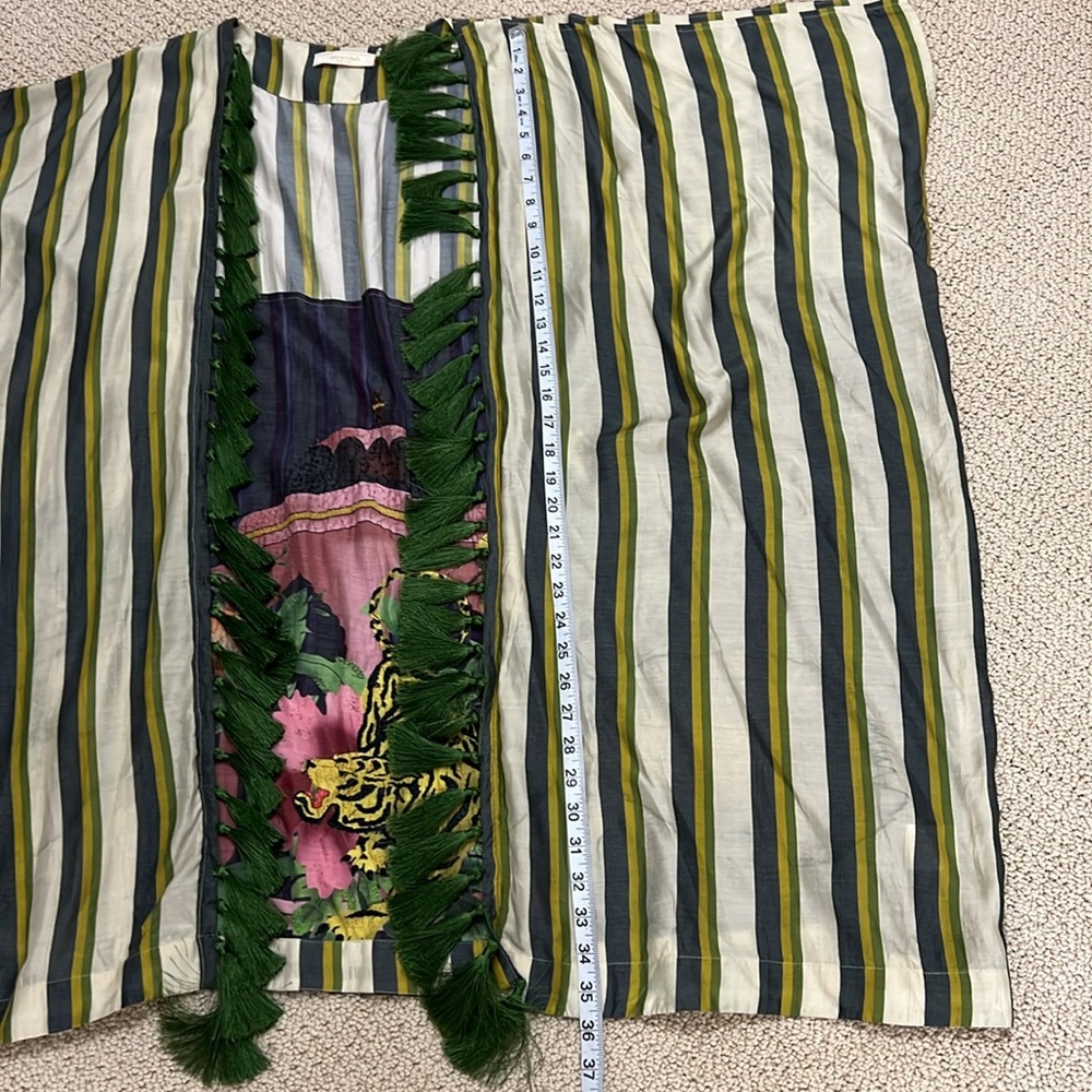 RARE Verandah Hand Beaded Panel Forest Stripe Tiger Kimono Tassels Kaftan Boho M - Picture 9 of 15